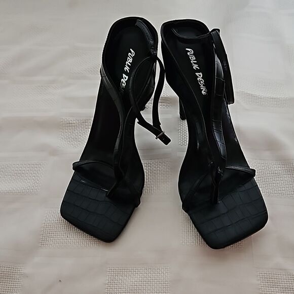 Public Desire Women's Strappy Square Open Toe Heel Shoes Size 6 Black - Picture 15 of 16